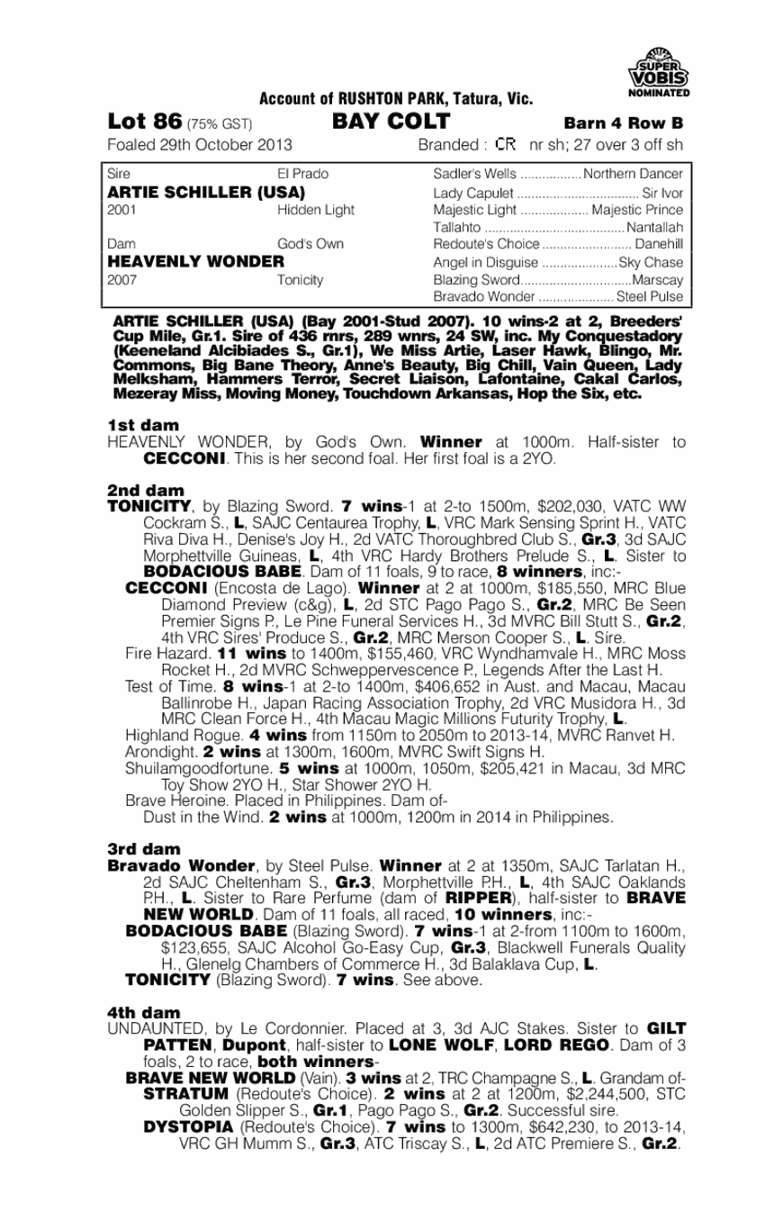 Artie Schiller (USA) / Heavenly Wonder (AUS) - pedigree