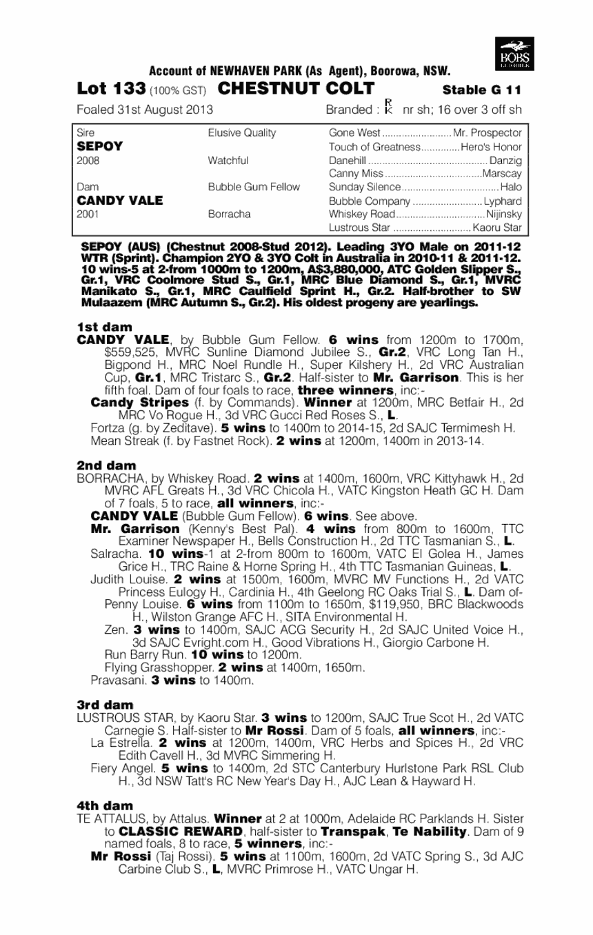 Sepoy (AUS) / Candy Vale (AUS) - pedigree