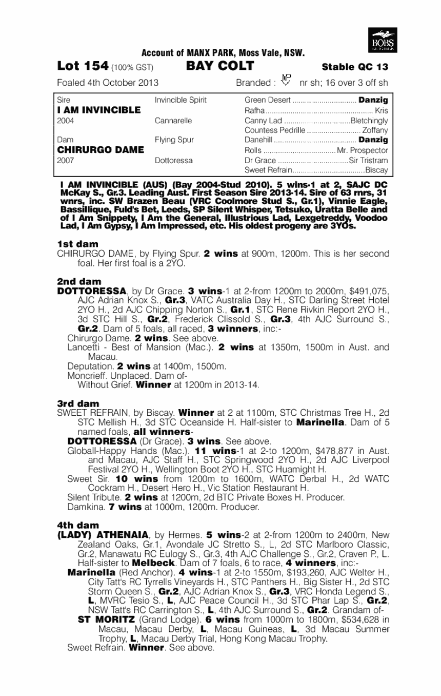 I Am Invincible (AUS) / Chirurgo Dame (AUS) - pedigree