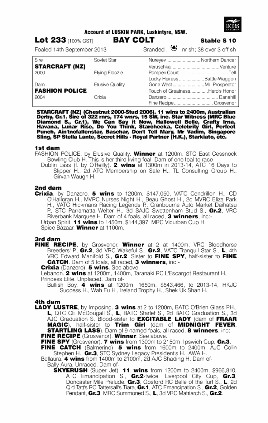 Crafty Cop (AUS) - pedigree