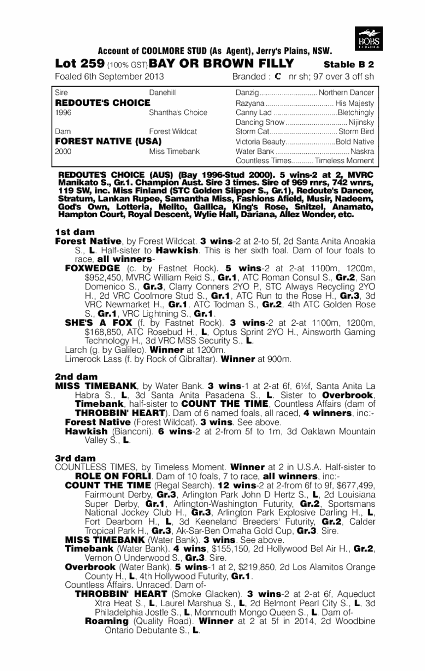 Redoute's Choice (AUS) / Forest Native (USA) - pedigree