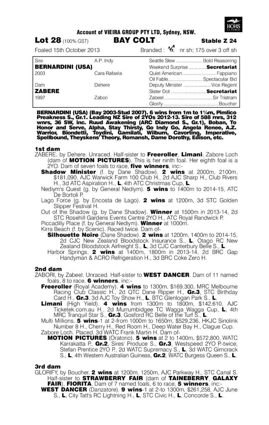 Bernardini (USA) / Zabere (AUS) - pedigree