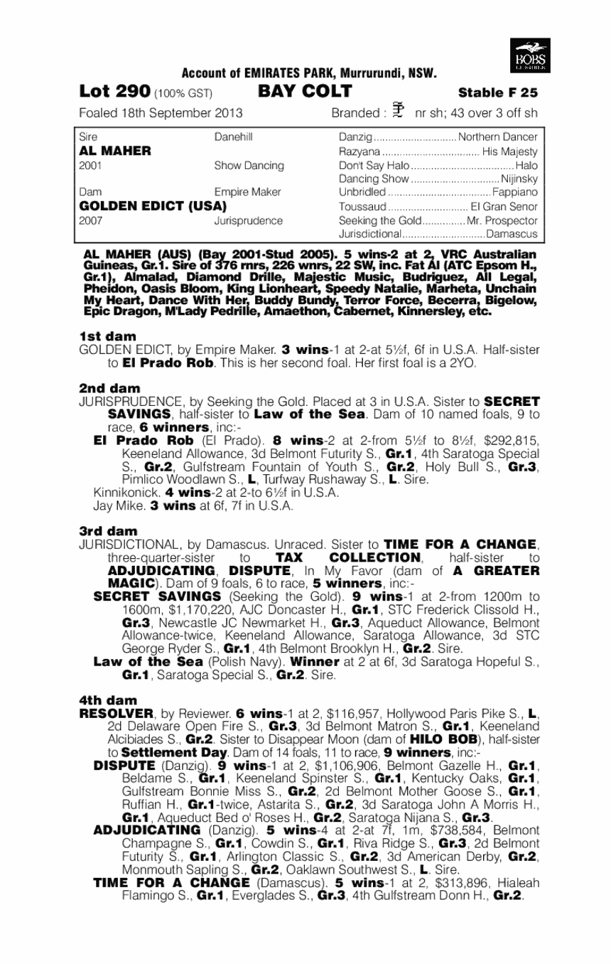 Al Maher (AUS) / Golden Edict (USA) - pedigree