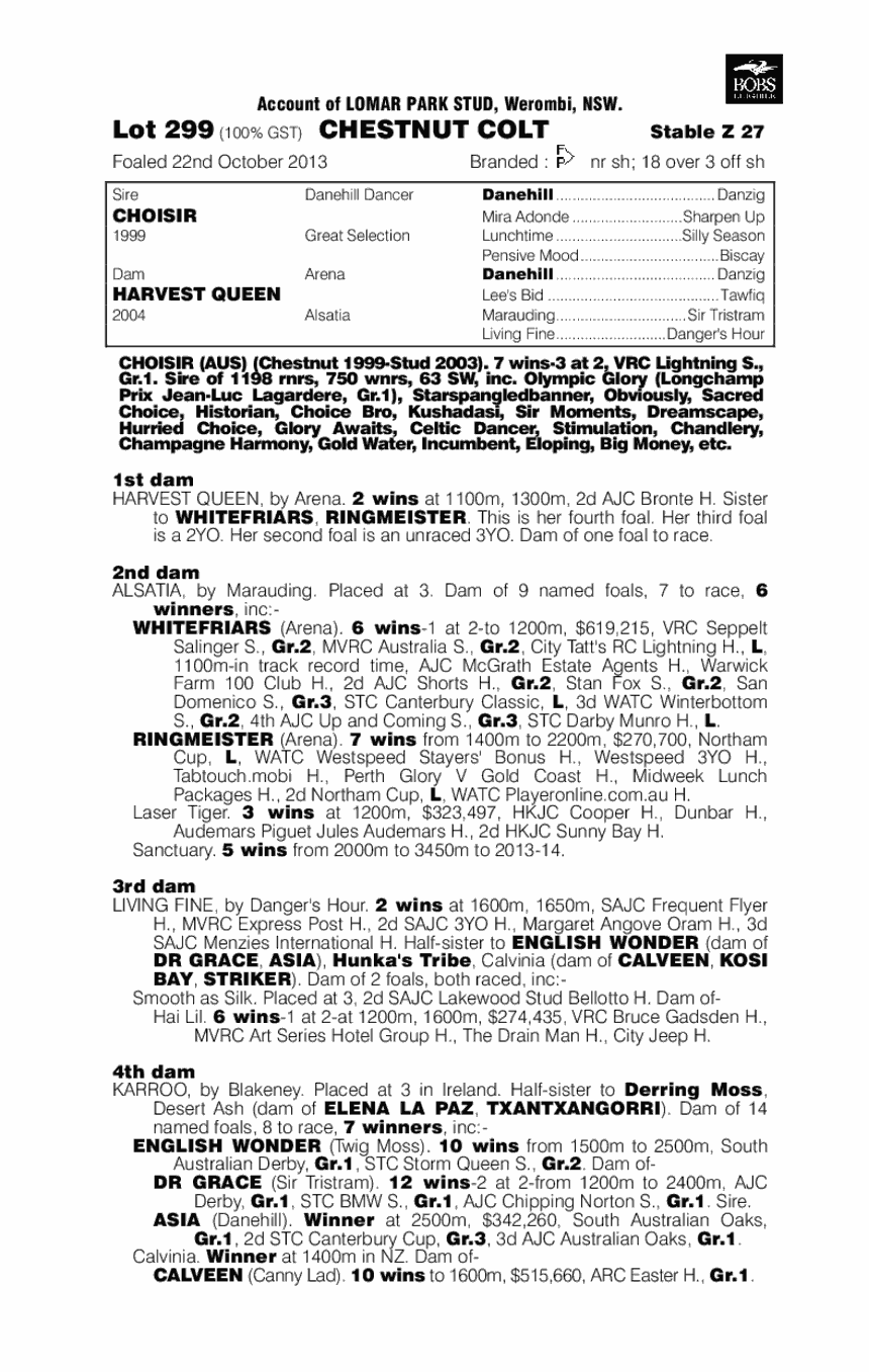 Choisir (AUS) / Harvest Queen (AUS) - pedigree