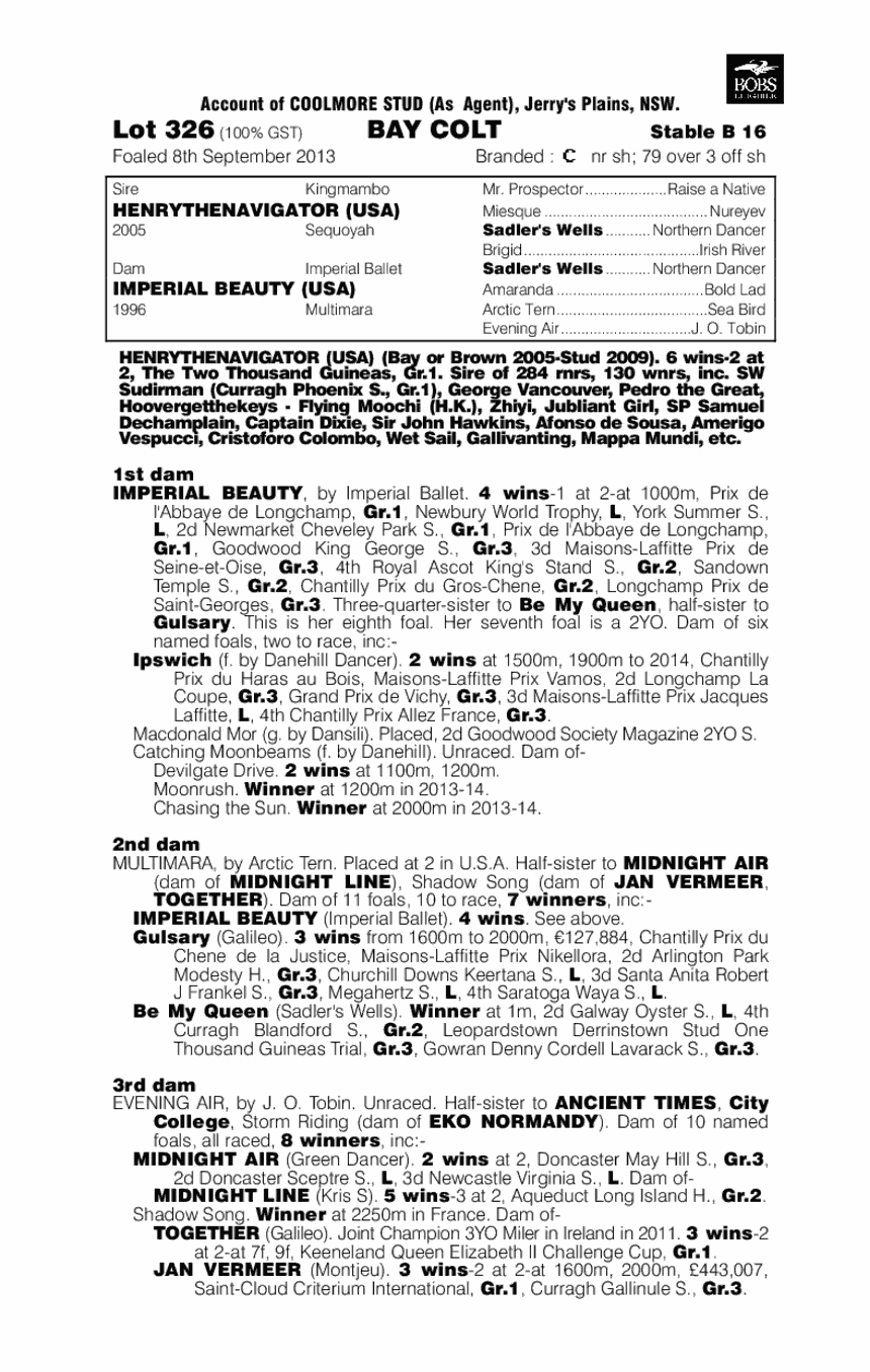 Henrythenavigator (USA) / Imperial Beauty (USA) - pedigree