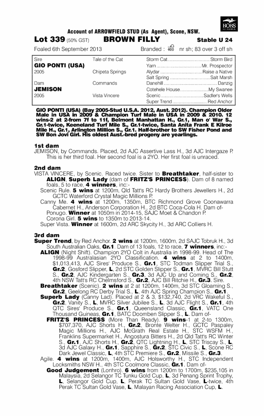 Gio Ponti (USA) / Jemison (AUS) - pedigree