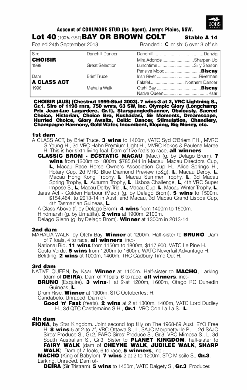 Choisir (AUS) / A Class Act (AUS) - pedigree