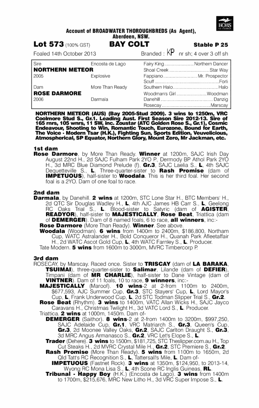 Northern Meteor (AUS) / Rose Darmore (AUS) - pedigree