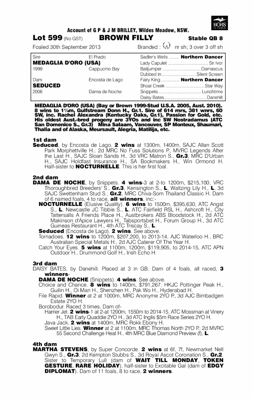 Medaglia d'Oro (USA) / Seduced (AUS) - pedigree