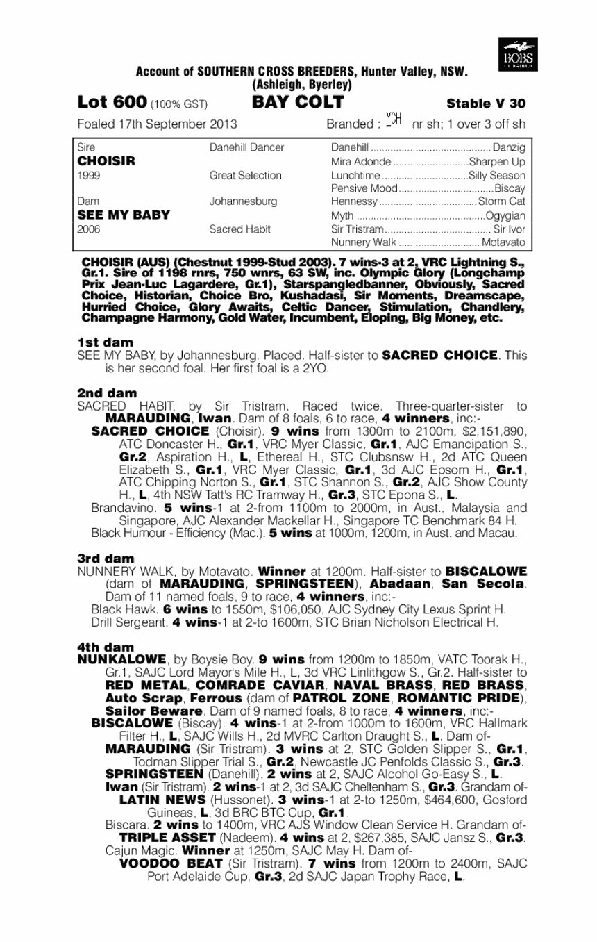 Choisir (AUS) / See My Baby (AUS) - pedigree