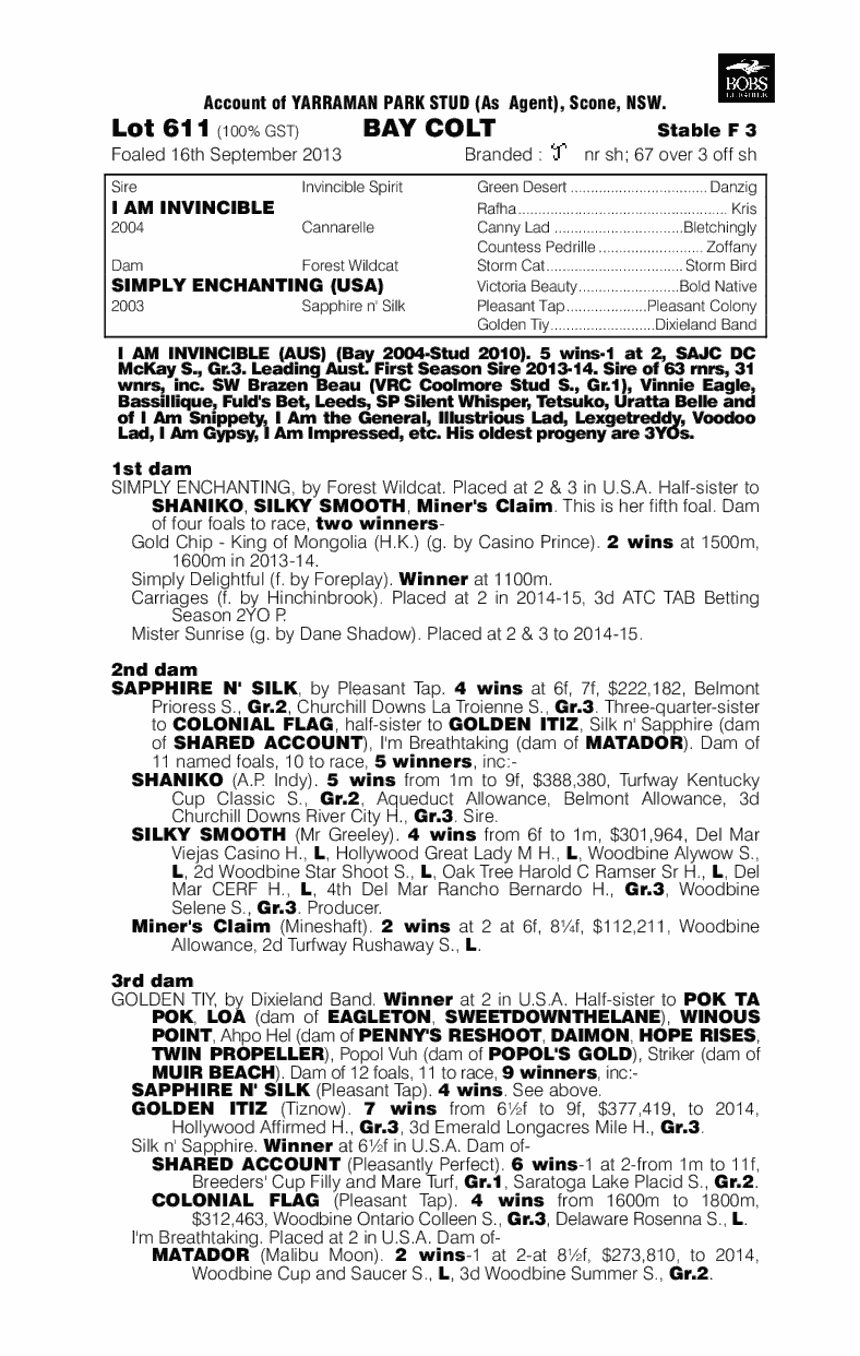 I Am Invincible (AUS) / Simply Enchanting (USA) - pedigree