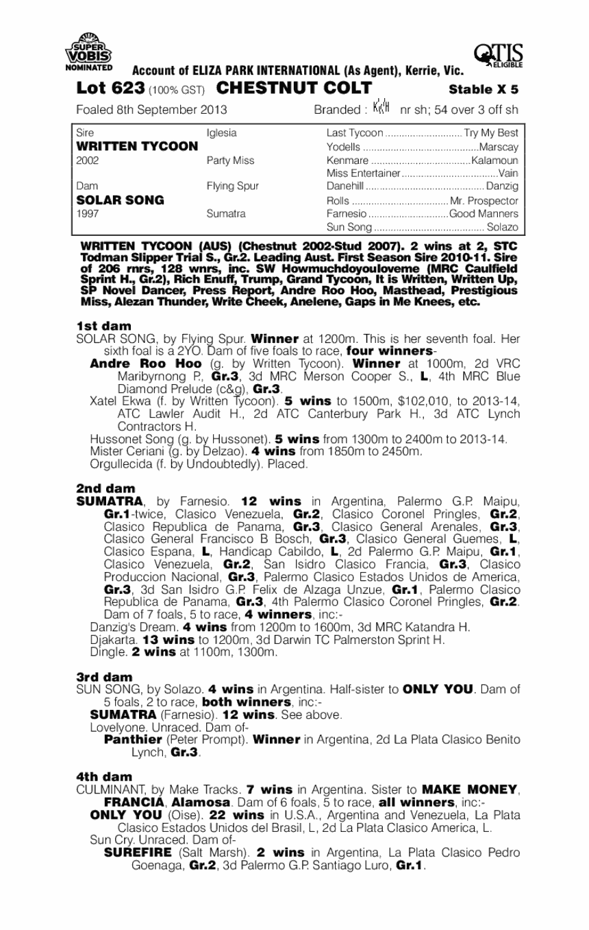 Written Tycoon (AUS) / Solar Song (AUS) - pedigree