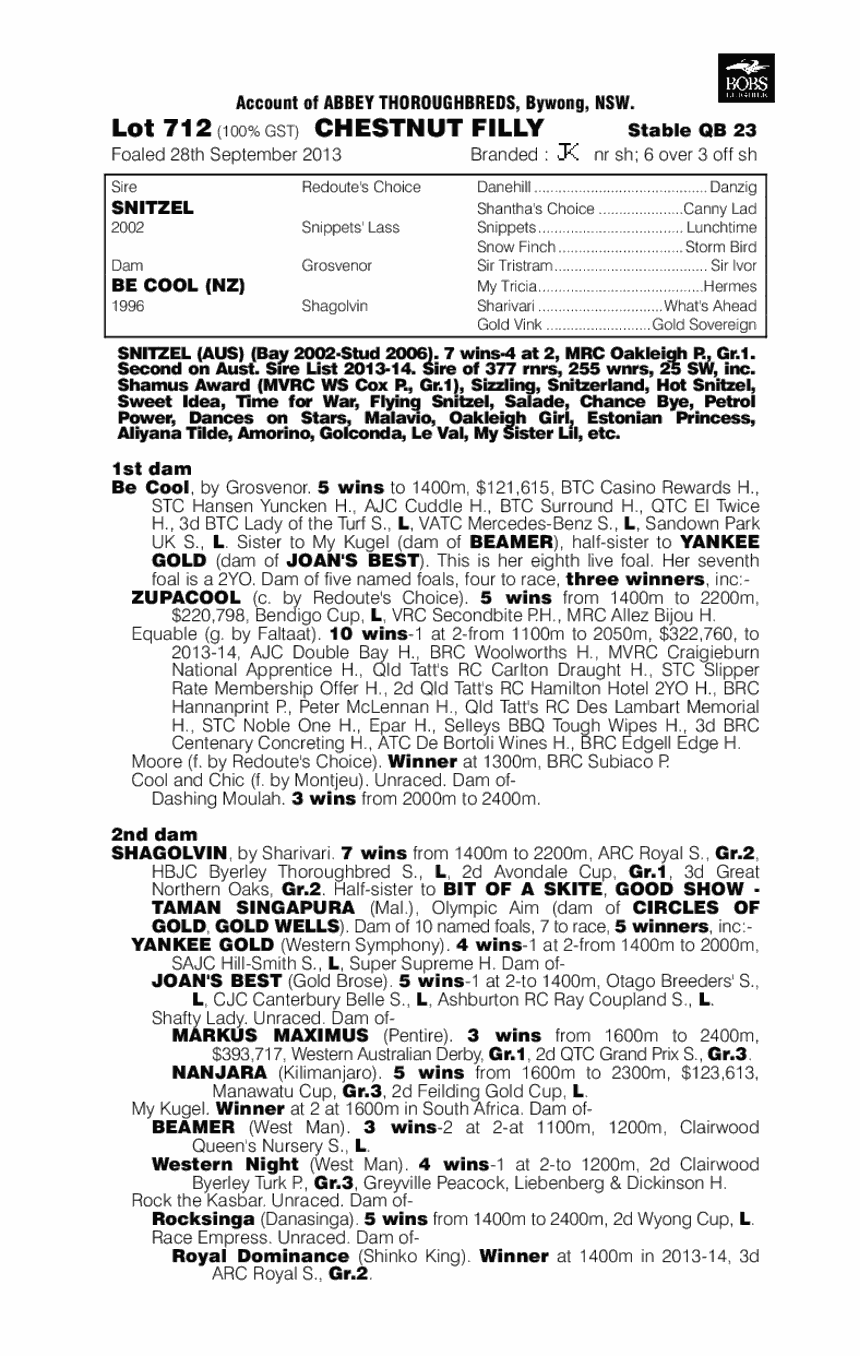 Snitzel (AUS) / Be Cool (NZ) - pedigree
