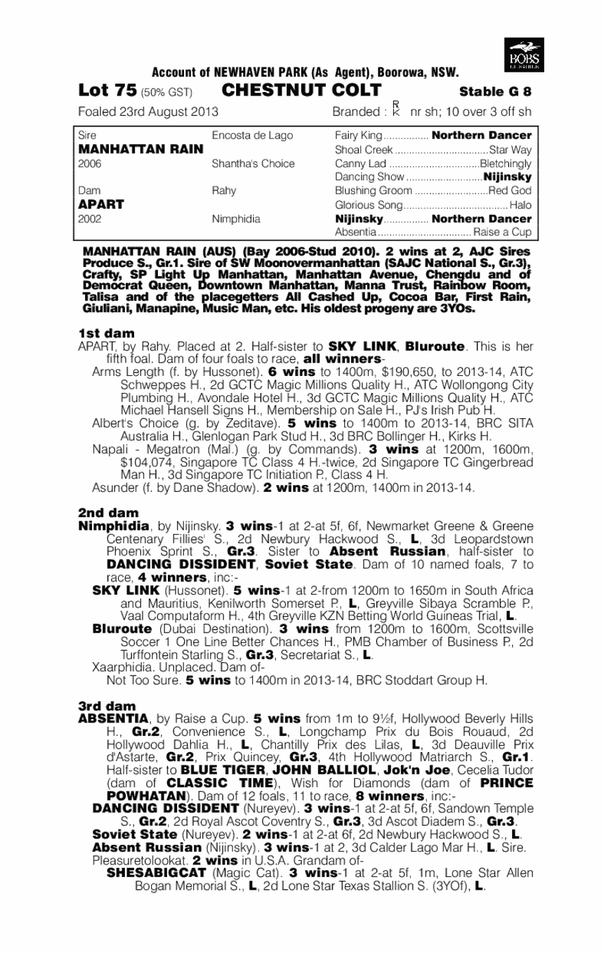 Manhattan Justice (AUS) - pedigree