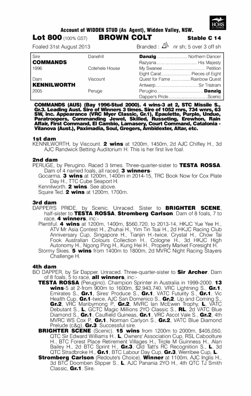Commands (AUS) / Kennilworth (AUS) - pedigree