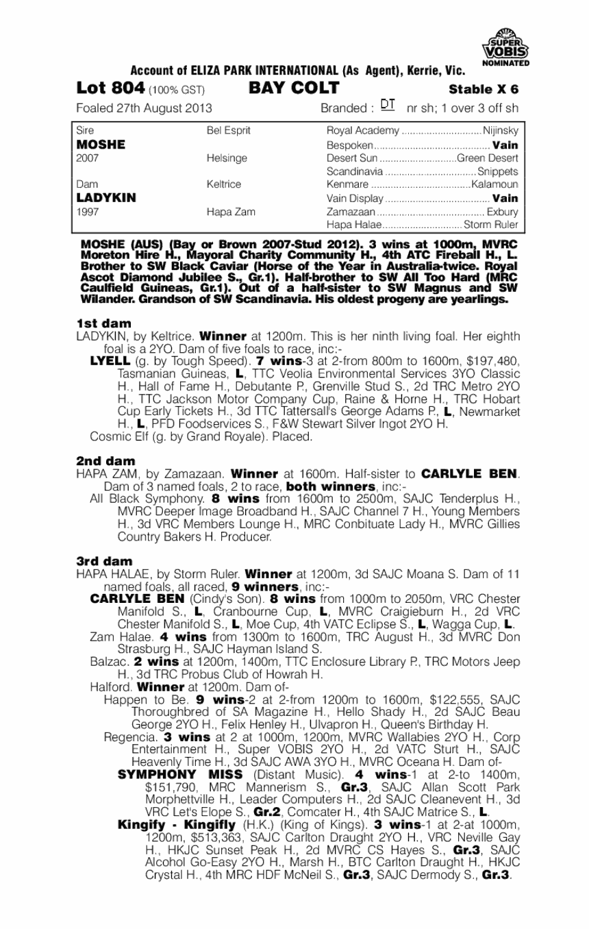 Moshe (AUS) / Ladykin (AUS) - pedigree