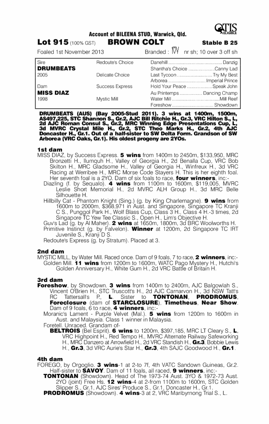 Drumbeats (AUS) / Miss Diaz (AUS) - pedigree