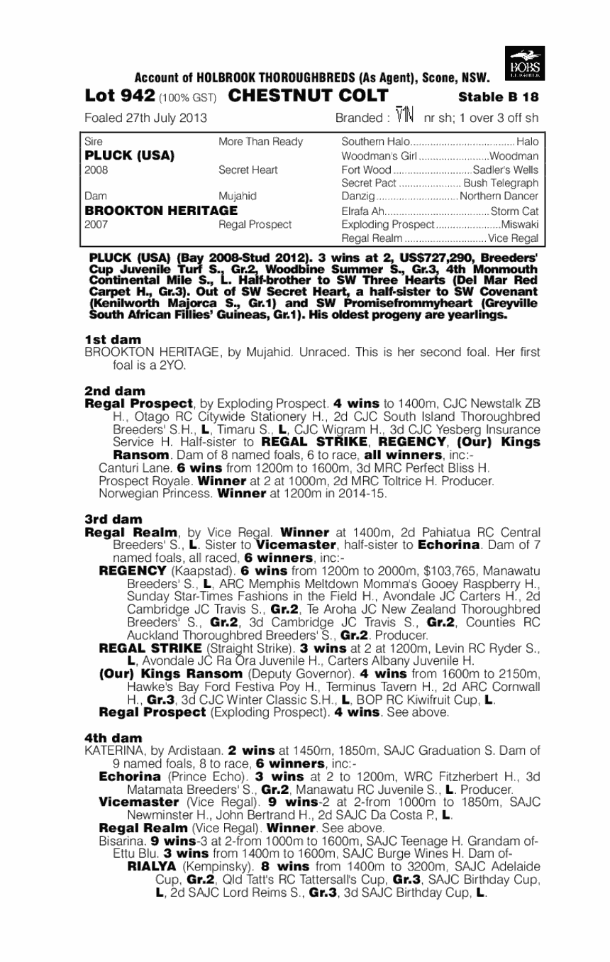 Pluck (USA) / Brookton Heritage (AUS) - pedigree