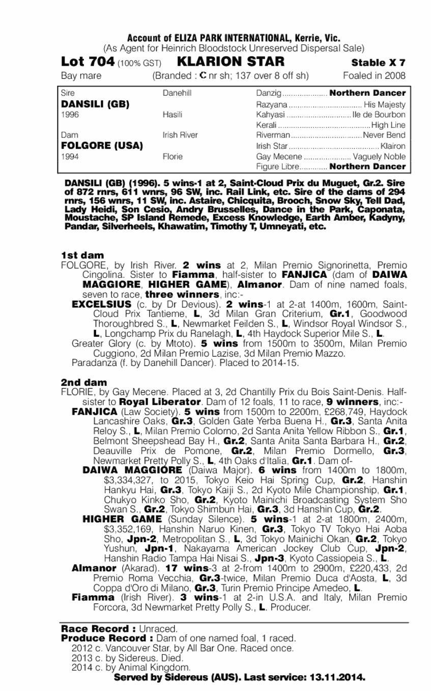 Klarion Star (AUS) - pedigree