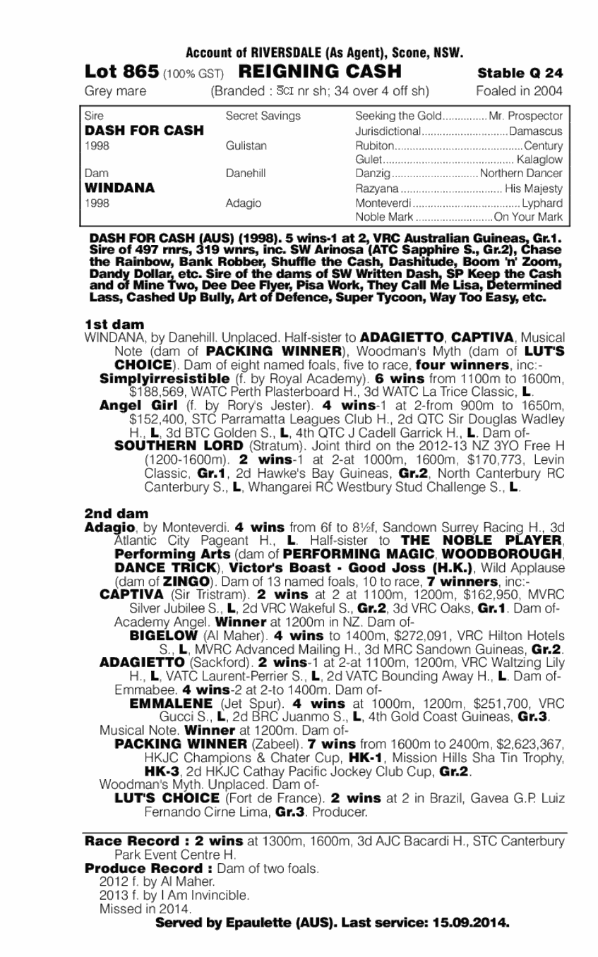 Reigning Cash (AUS) - pedigree
