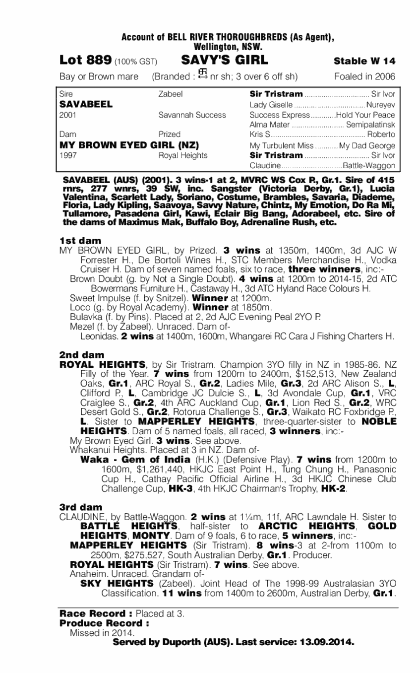 Savy's Girl (AUS) - pedigree