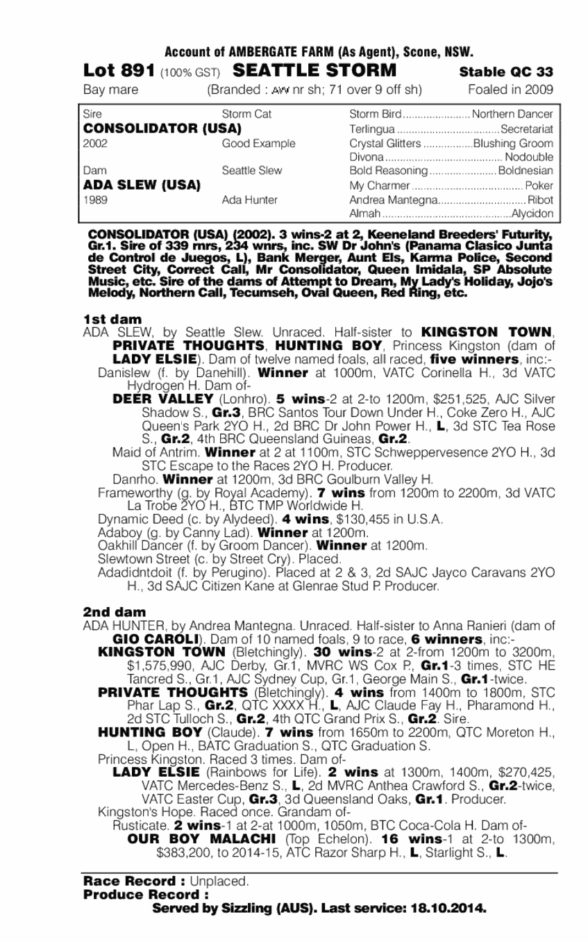 Seattle Storm (AUS) - pedigree