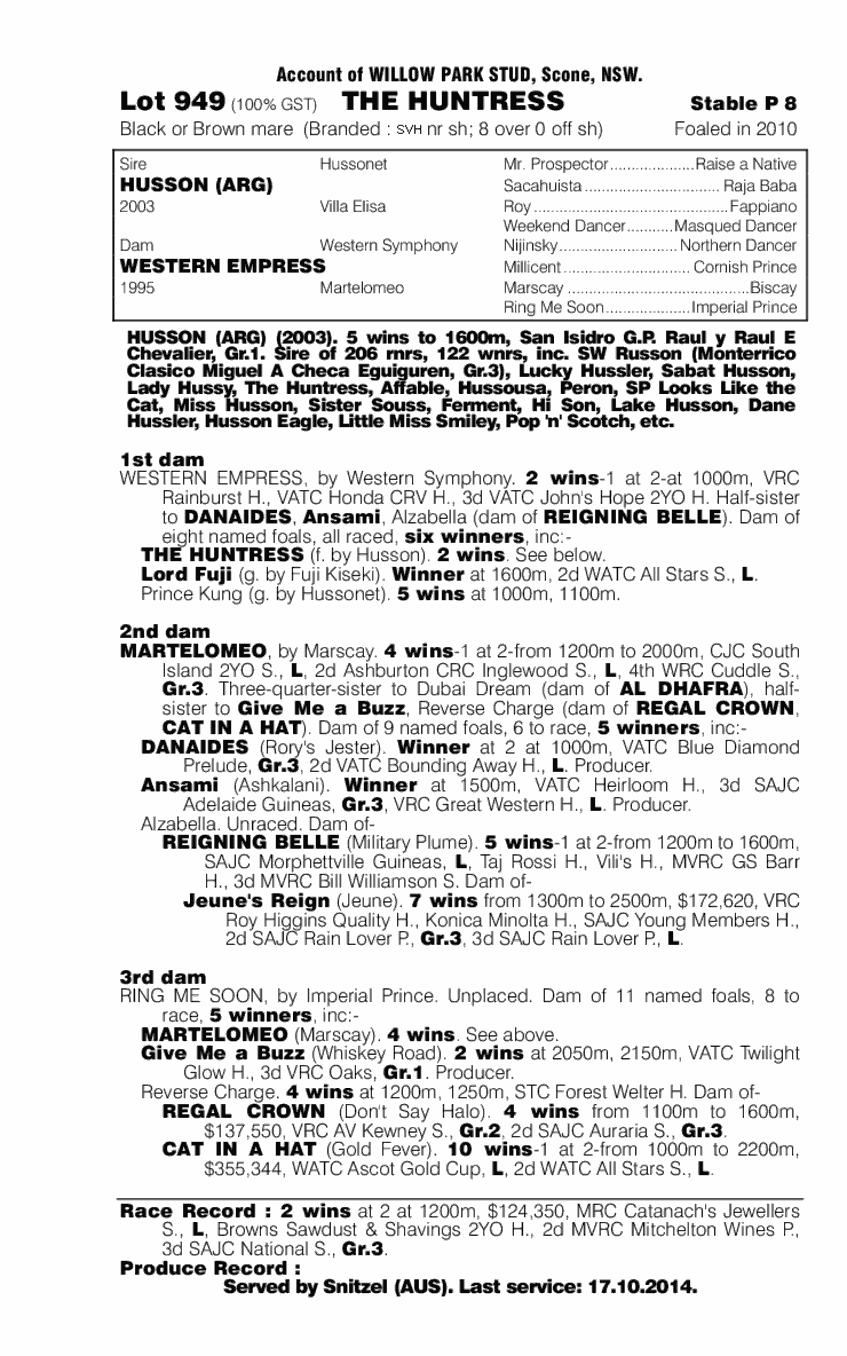 The Huntress (AUS) - pedigree