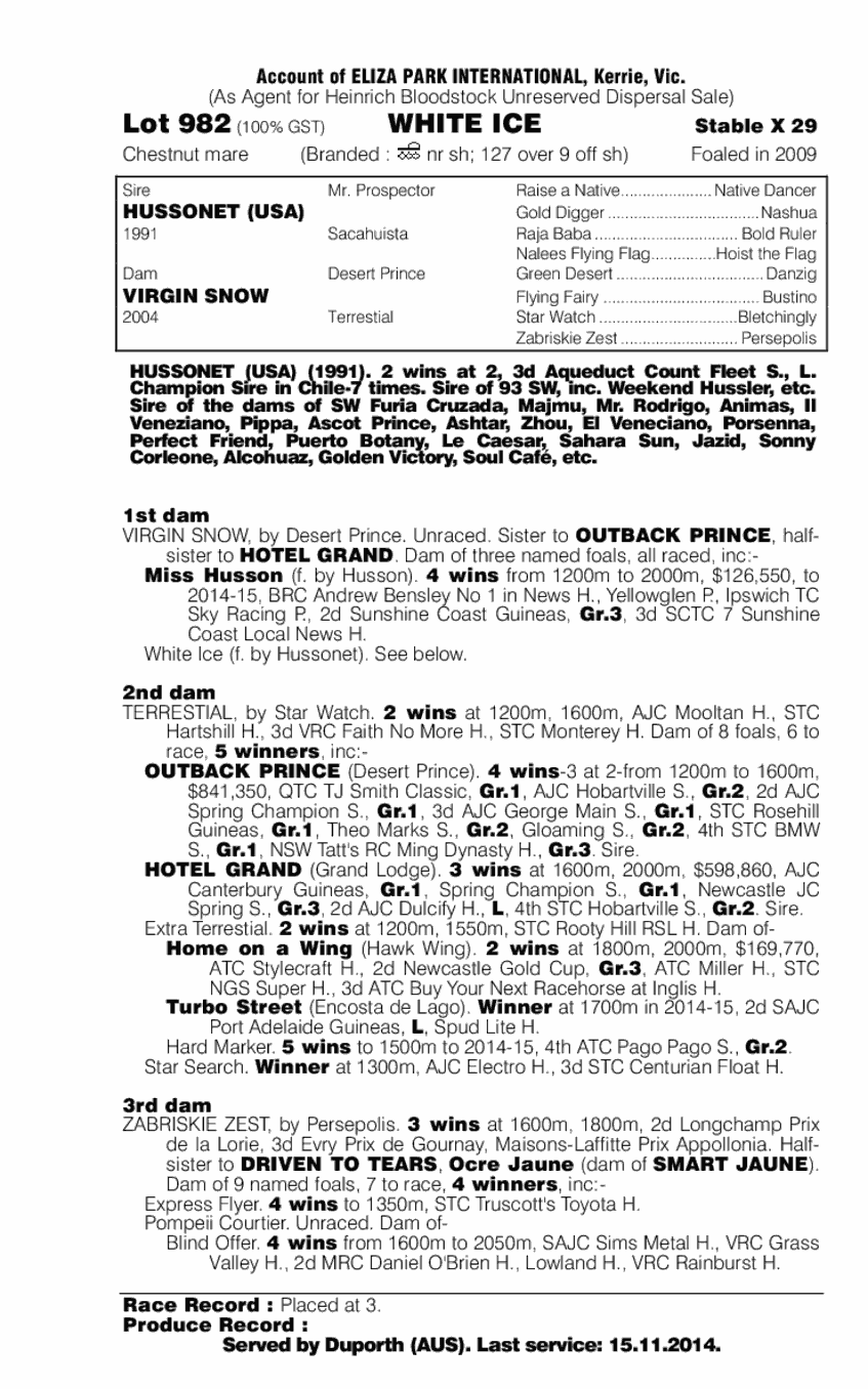 White Ice (AUS) - pedigree