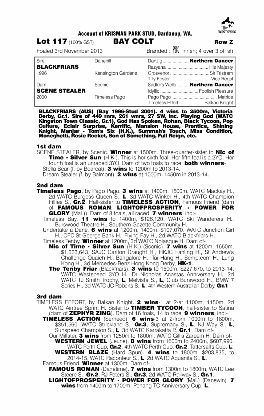 Blackfriars (AUS) / Scene Stealer (AUS) - pedigree