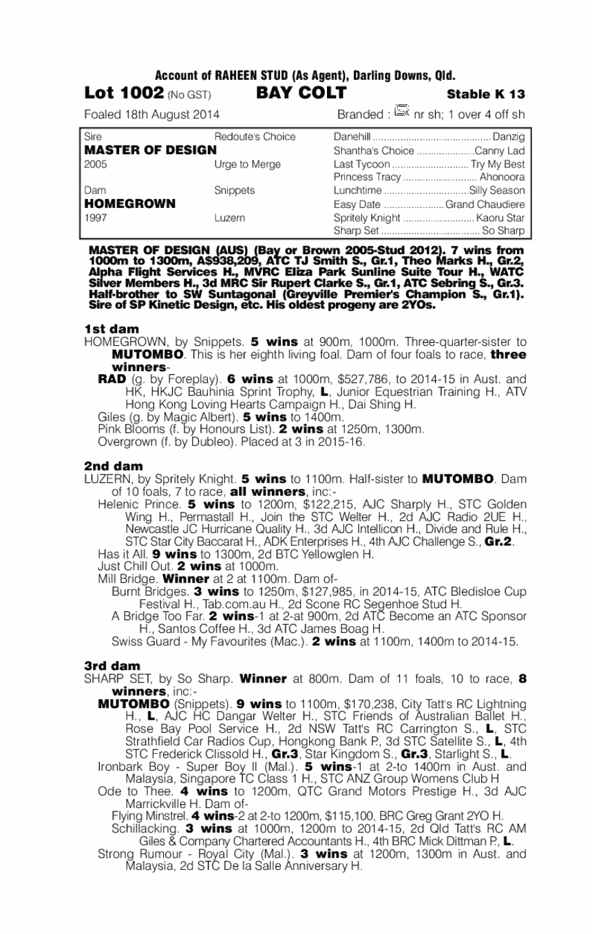 Master Of Design (AUS) / Homegrown (AUS) - pedigree