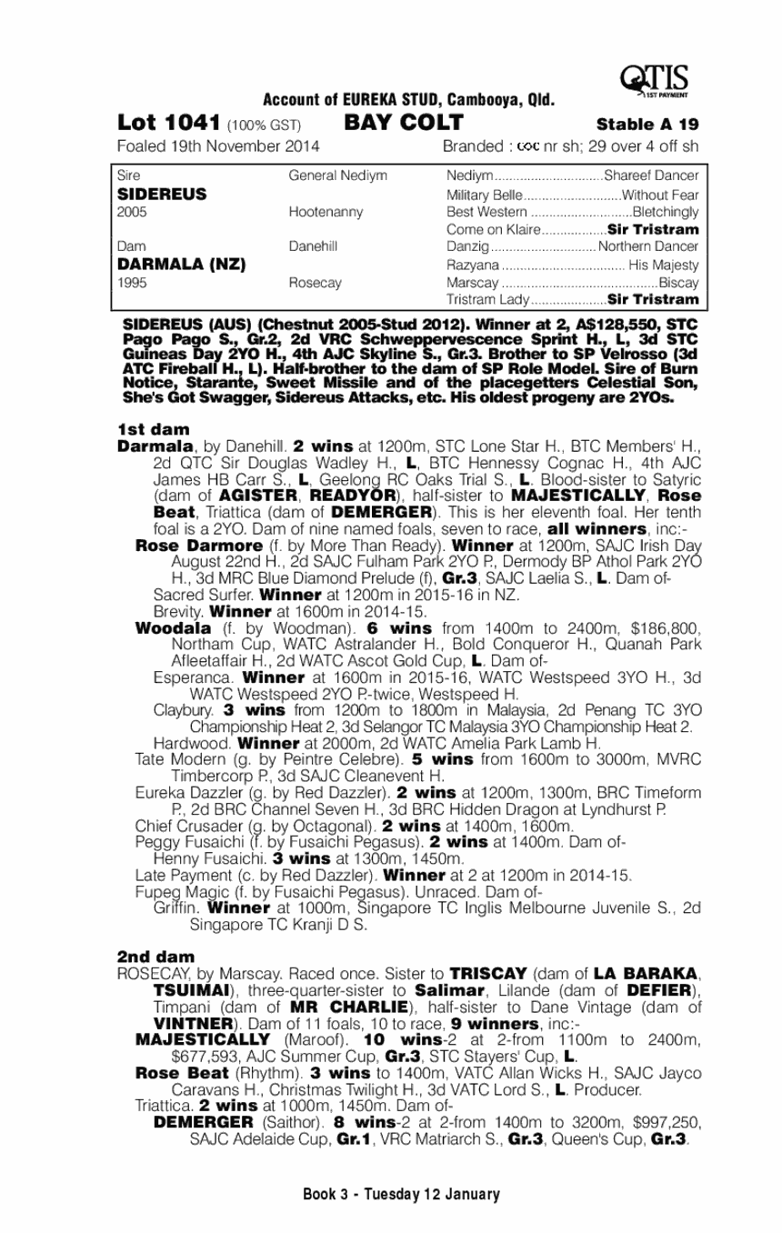 Sidereus (AUS) / Darmala (NZ) - pedigree