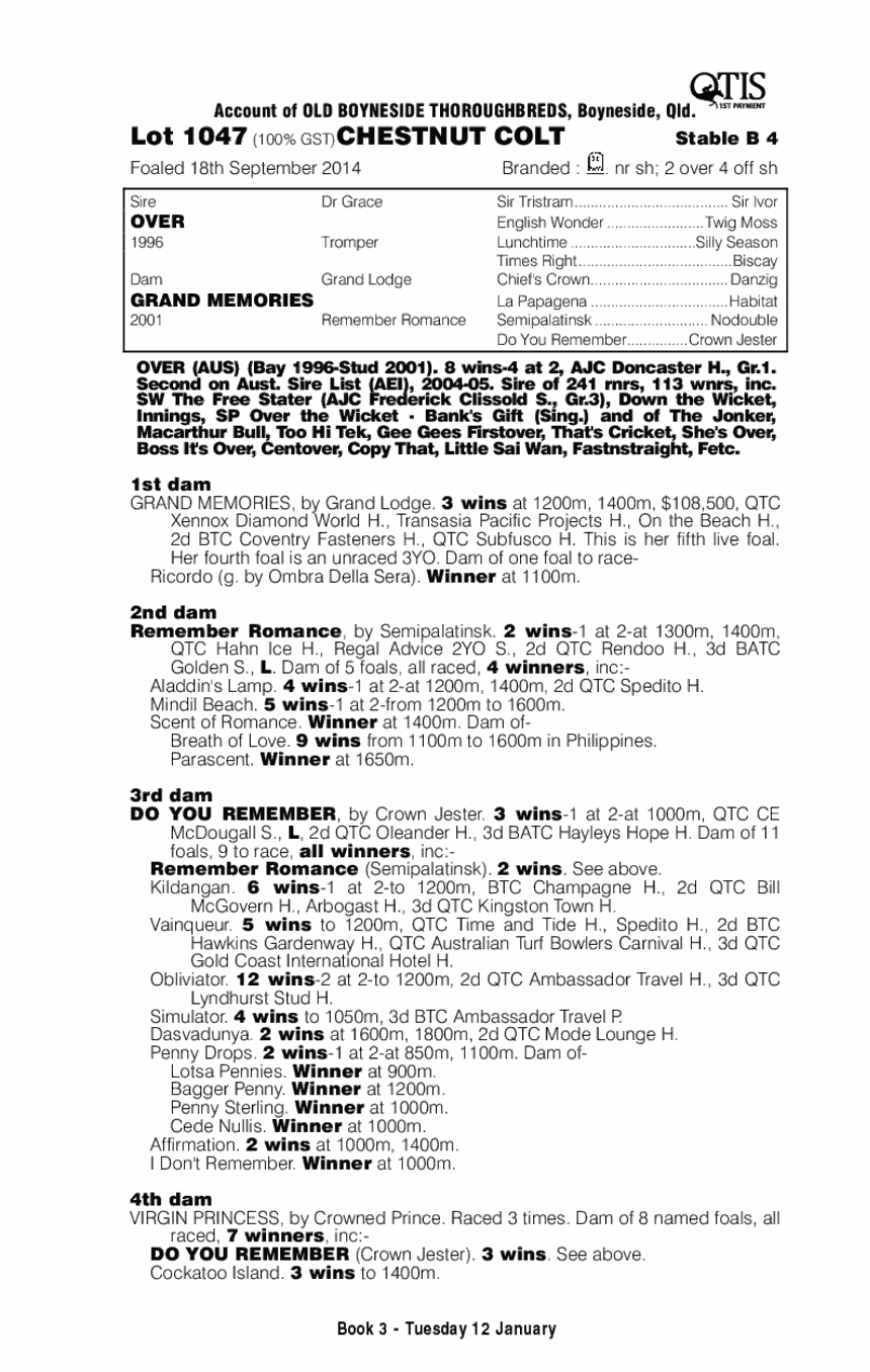 Over (AUS) / Grand Memories (AUS) - pedigree