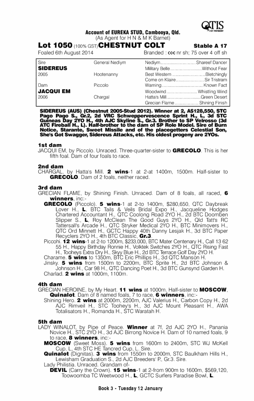 Sidereus (AUS) / Jacqui Em (AUS) - pedigree