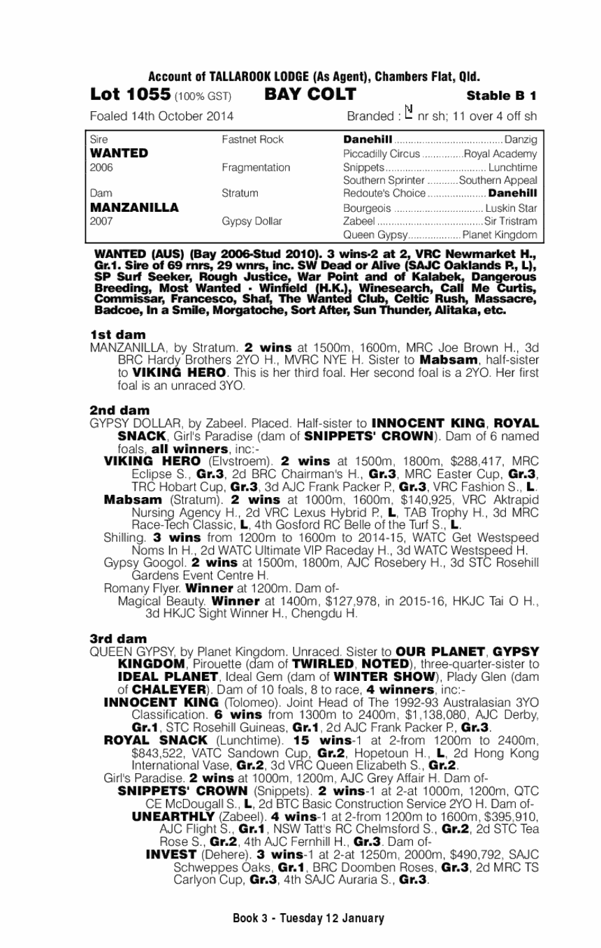 Wanted (AUS) / Manzanilla (AUS) - pedigree