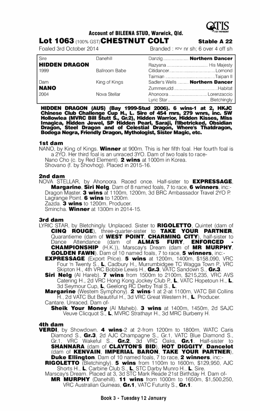 Hidden Dragon (AUS) / Nano (AUS) - pedigree