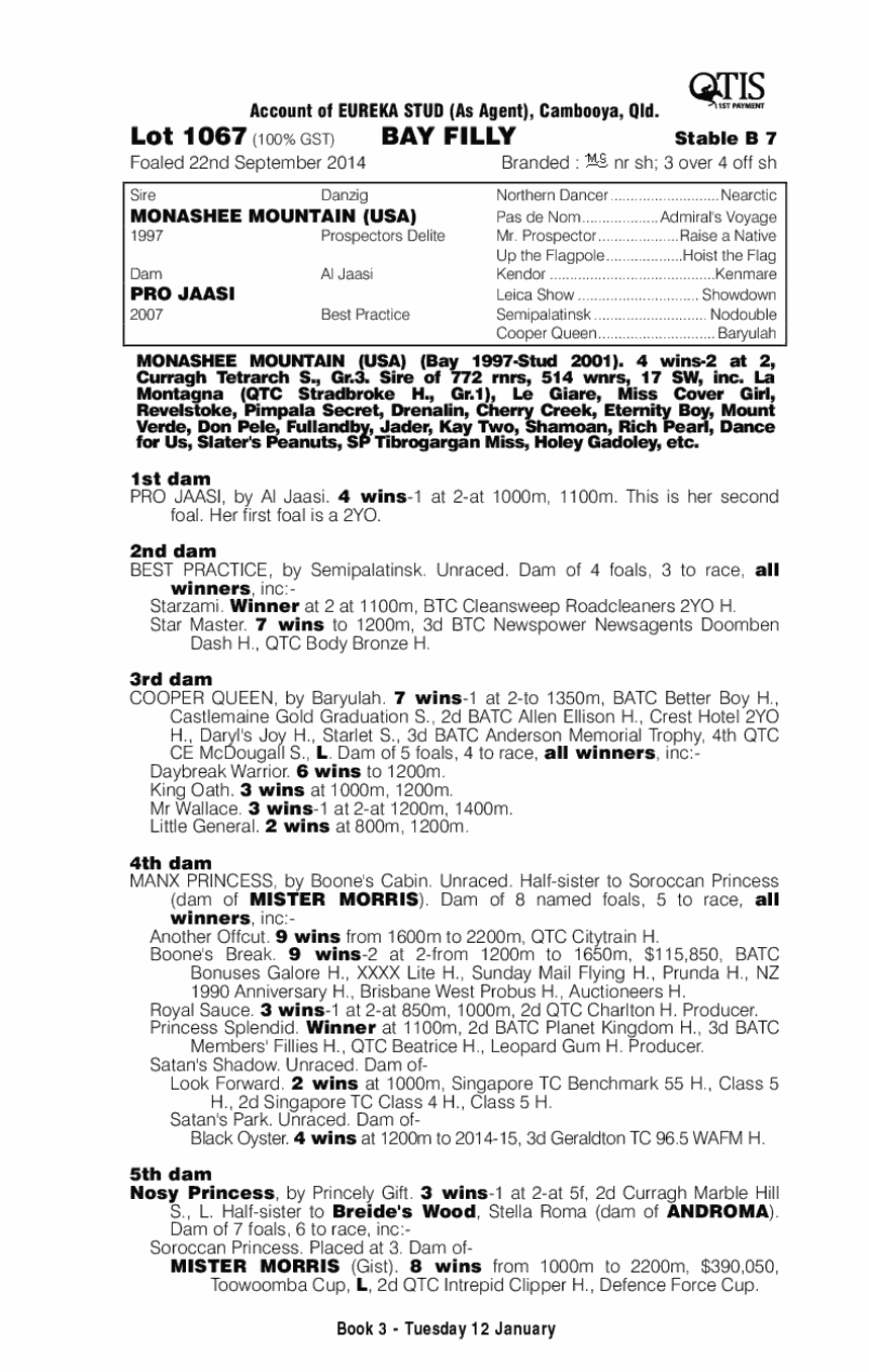 Monashee Mountain (USA) / Pro Jaasi (AUS) - pedigree