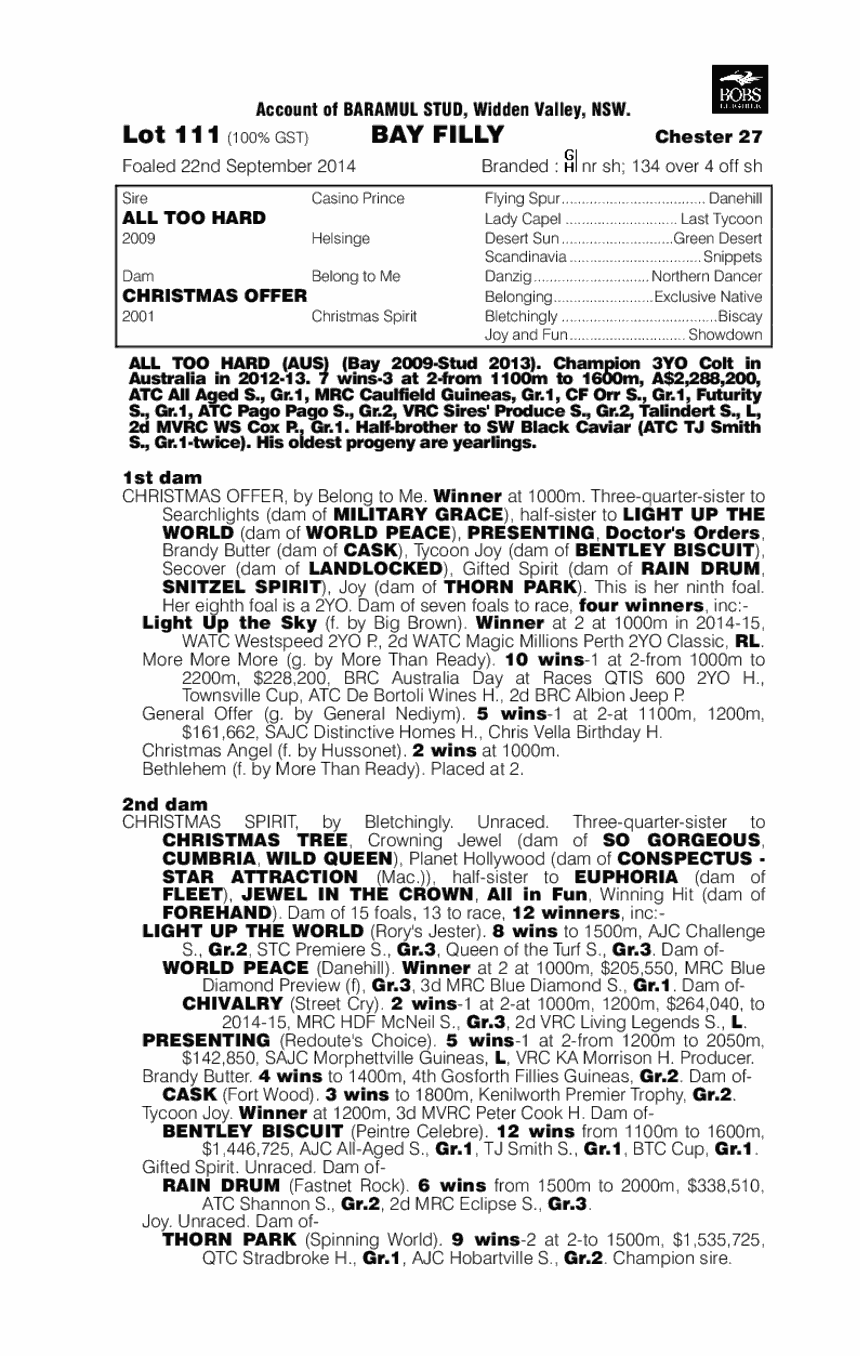 All Too Hard (AUS) / Christmas Offer (AUS) - pedigree