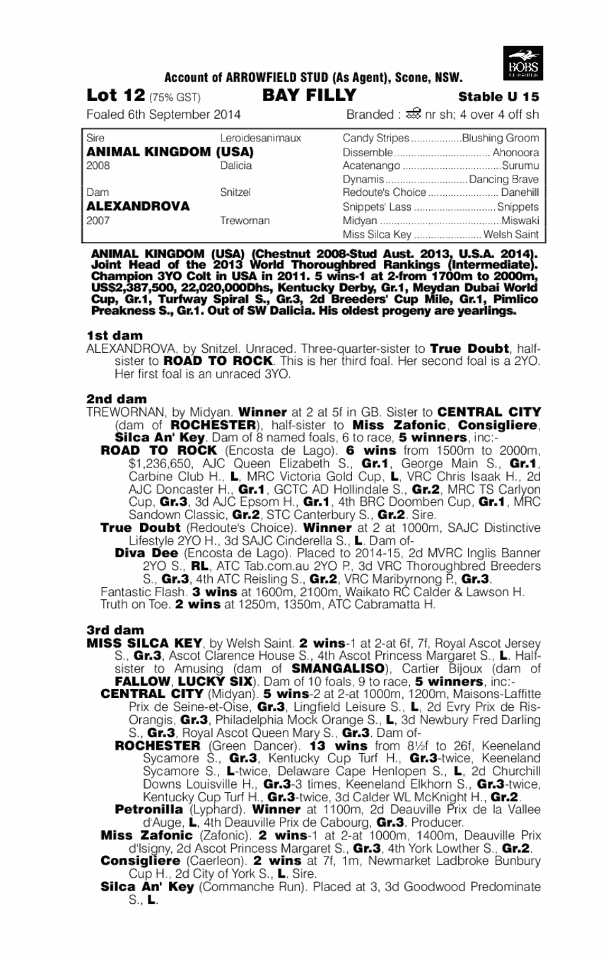 Animal Kingdom (USA) / Alexandrova (AUS) - pedigree