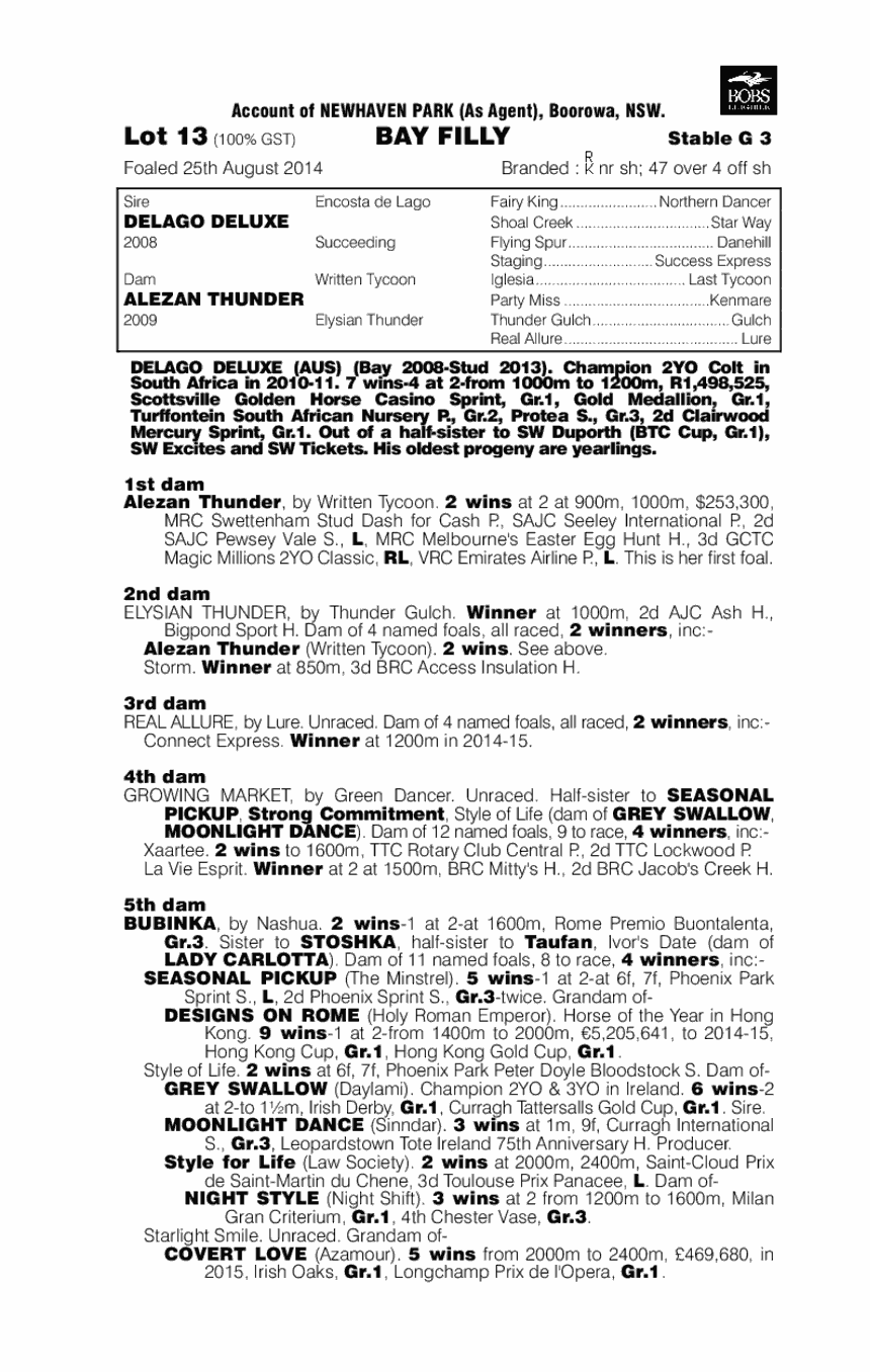 Delago Thunder (AUS) - pedigree