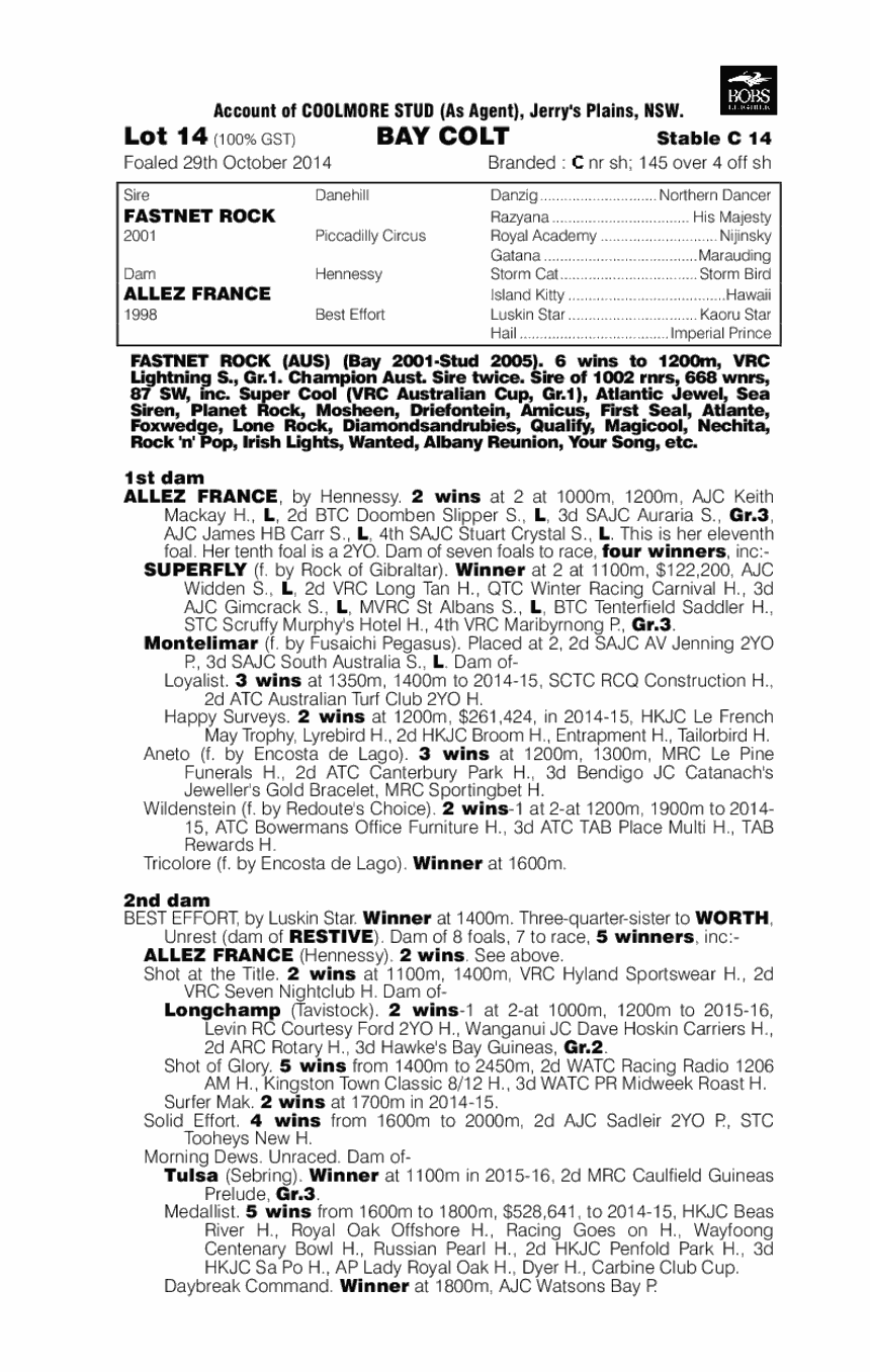 Fastnet Rock (AUS) / Allez France (AUS) - pedigree