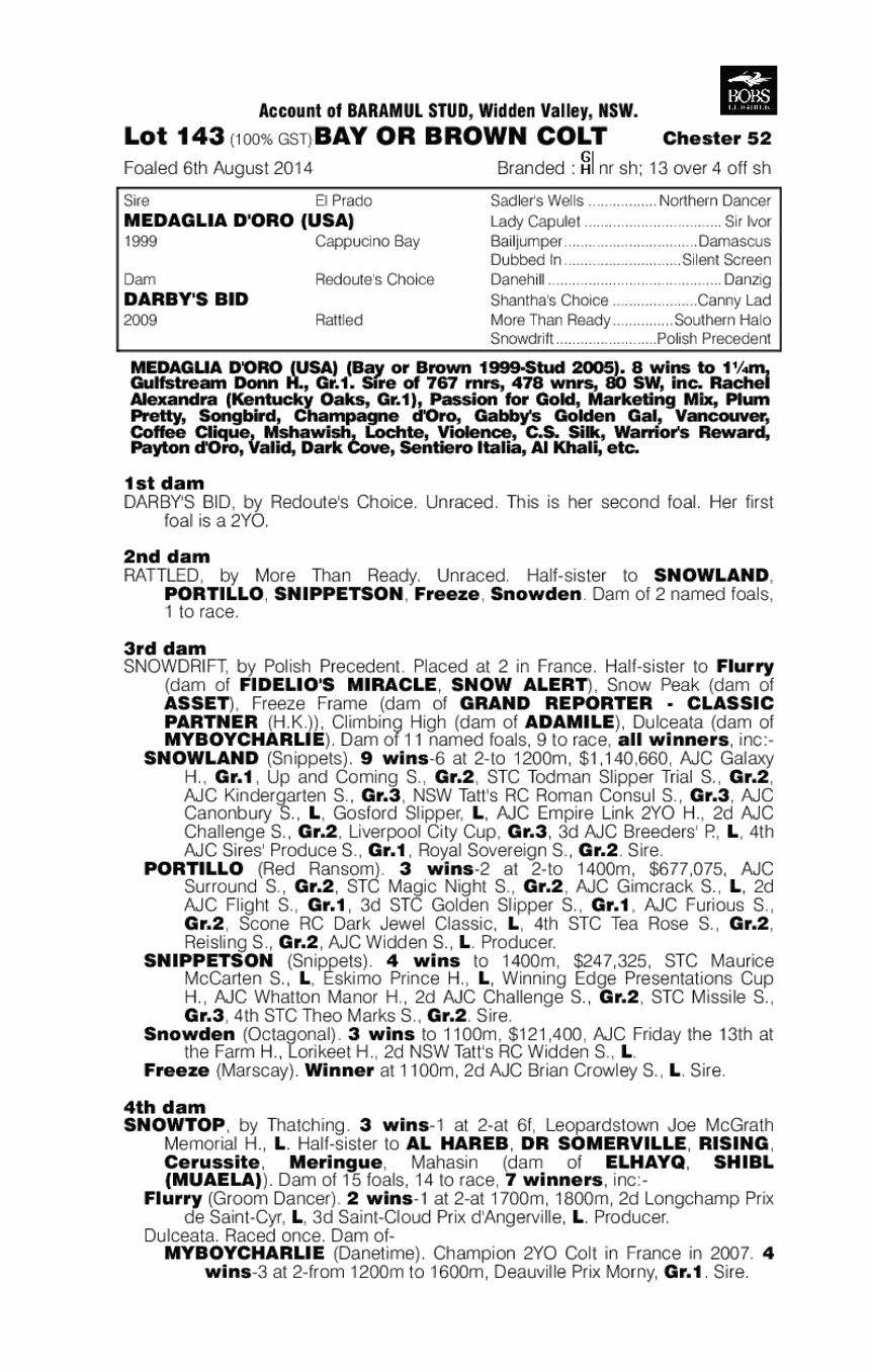 Medaglia D'oro (USA) / Darby's Bid (AUS) - pedigree