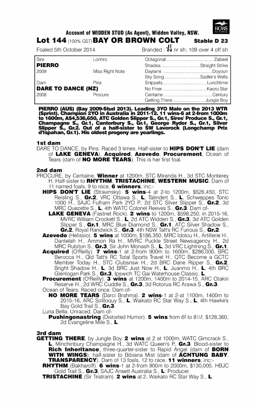 Pierro (AUS) / Dare To Dance (NZ) - pedigree