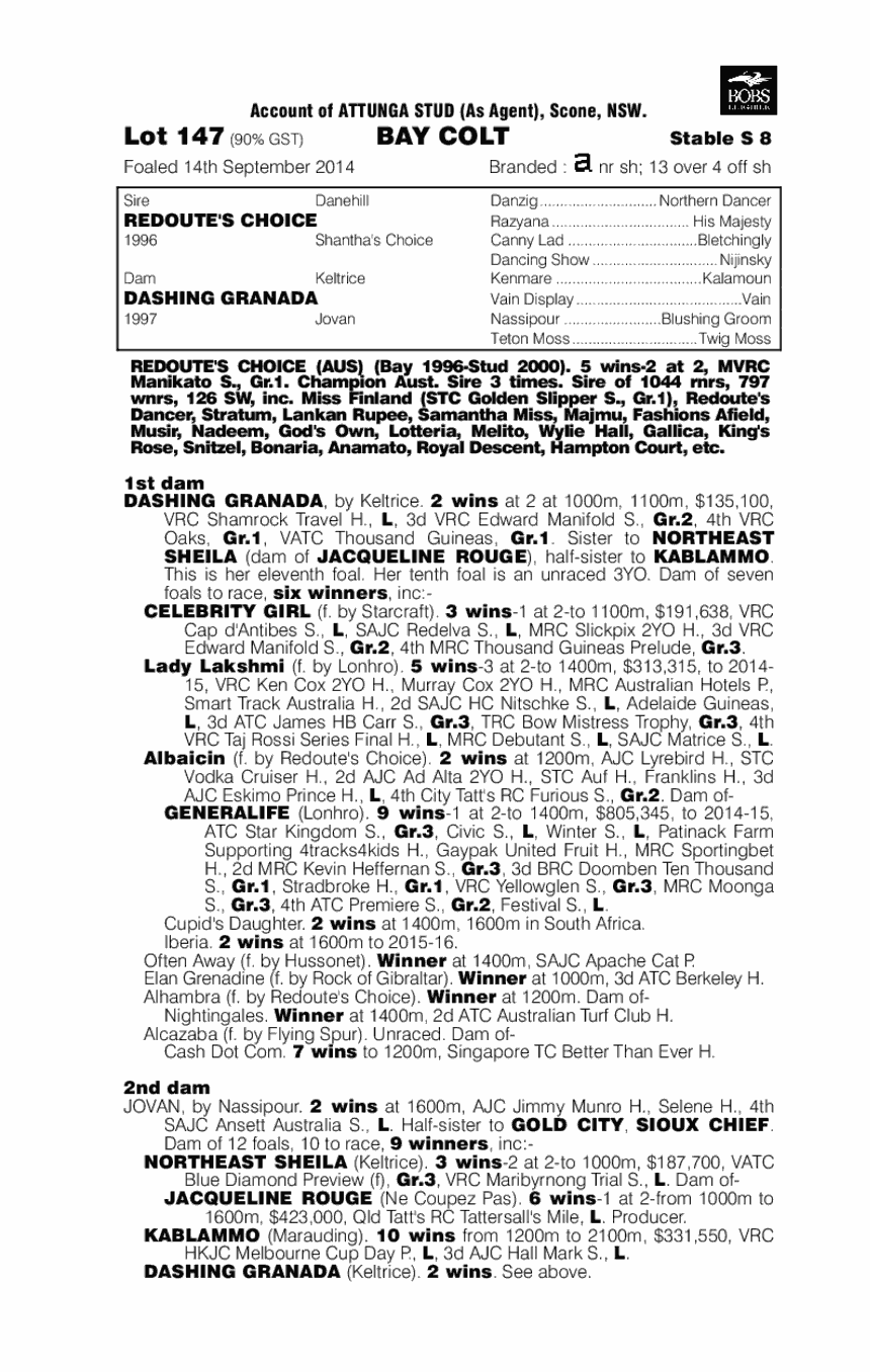 Redoute's Choice (AUS) / Dashing Granada (AUS) - pedigree