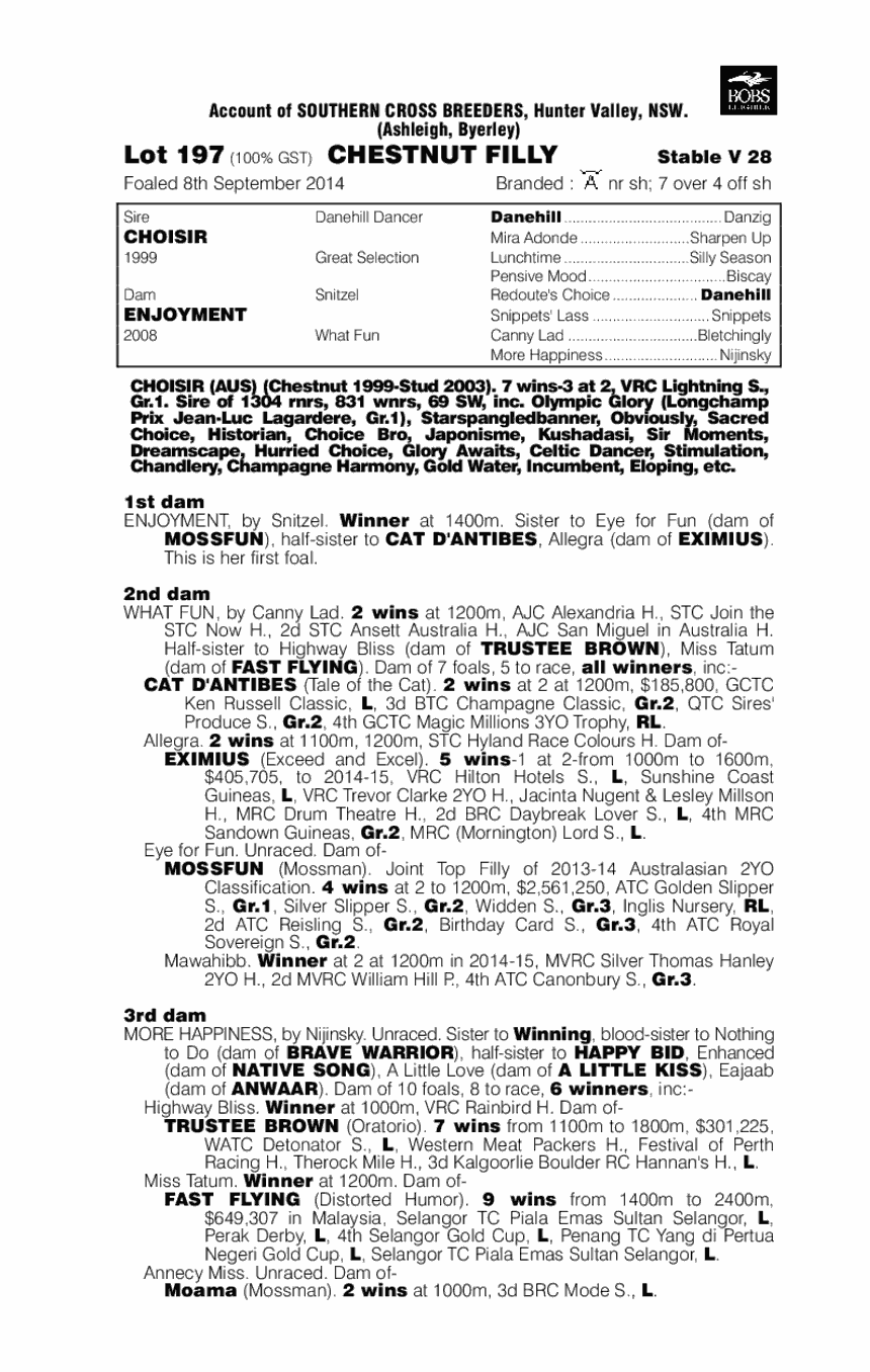 Choisir (AUS) / Enjoyment (AUS) - pedigree