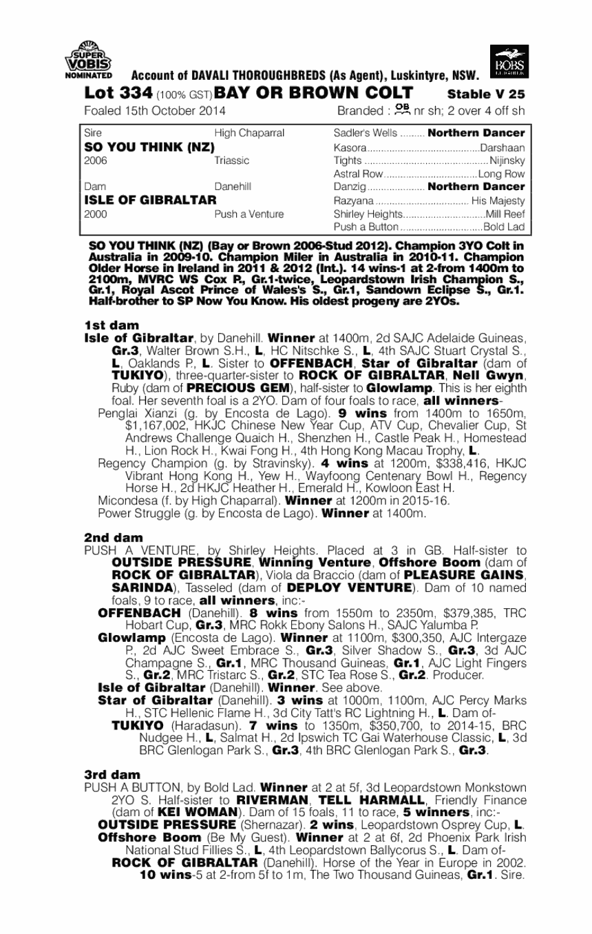 So You Think (NZ) / Isle of Gibraltar (AUS) - pedigree