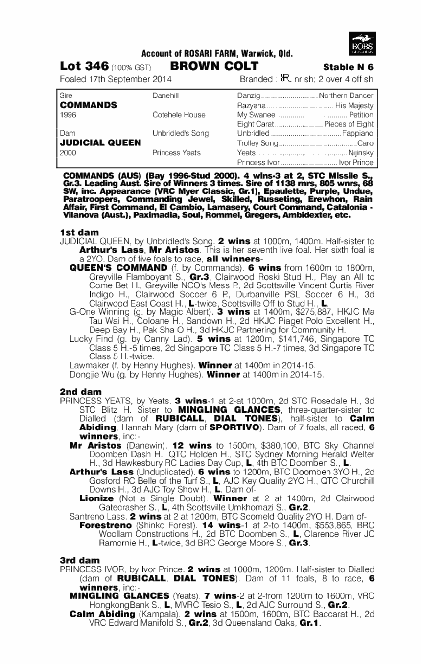 Commands (AUS) / Judicial Queen (AUS) - pedigree