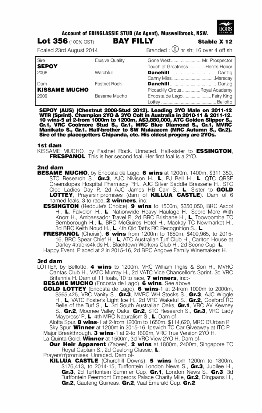 Sepoy (AUS) / Kissame Mucho (AUS) - pedigree