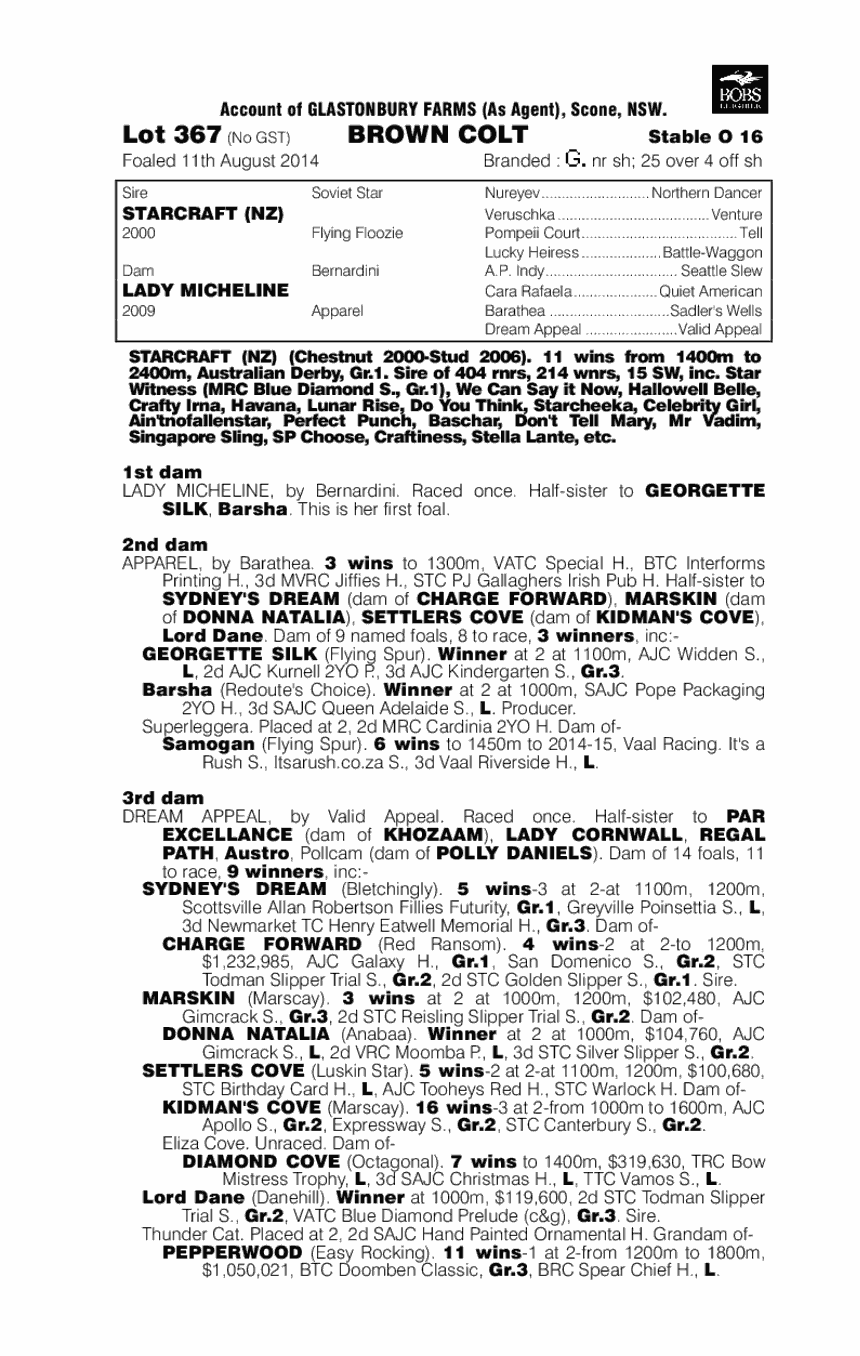 Starcraft (NZ) / Lady Micheline (AUS) - pedigree