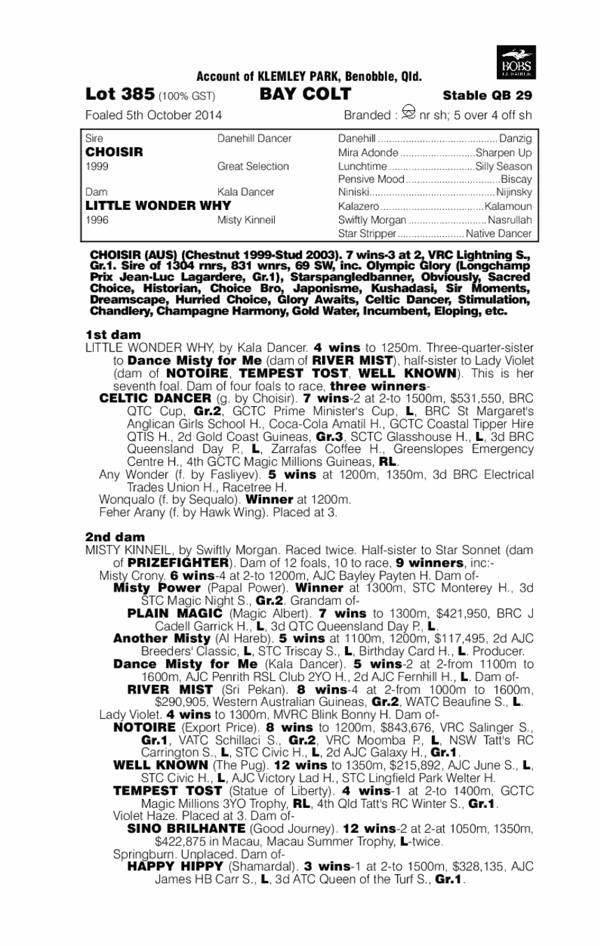 Choisir (AUS) / Little Wonder Why (AUS) - pedigree