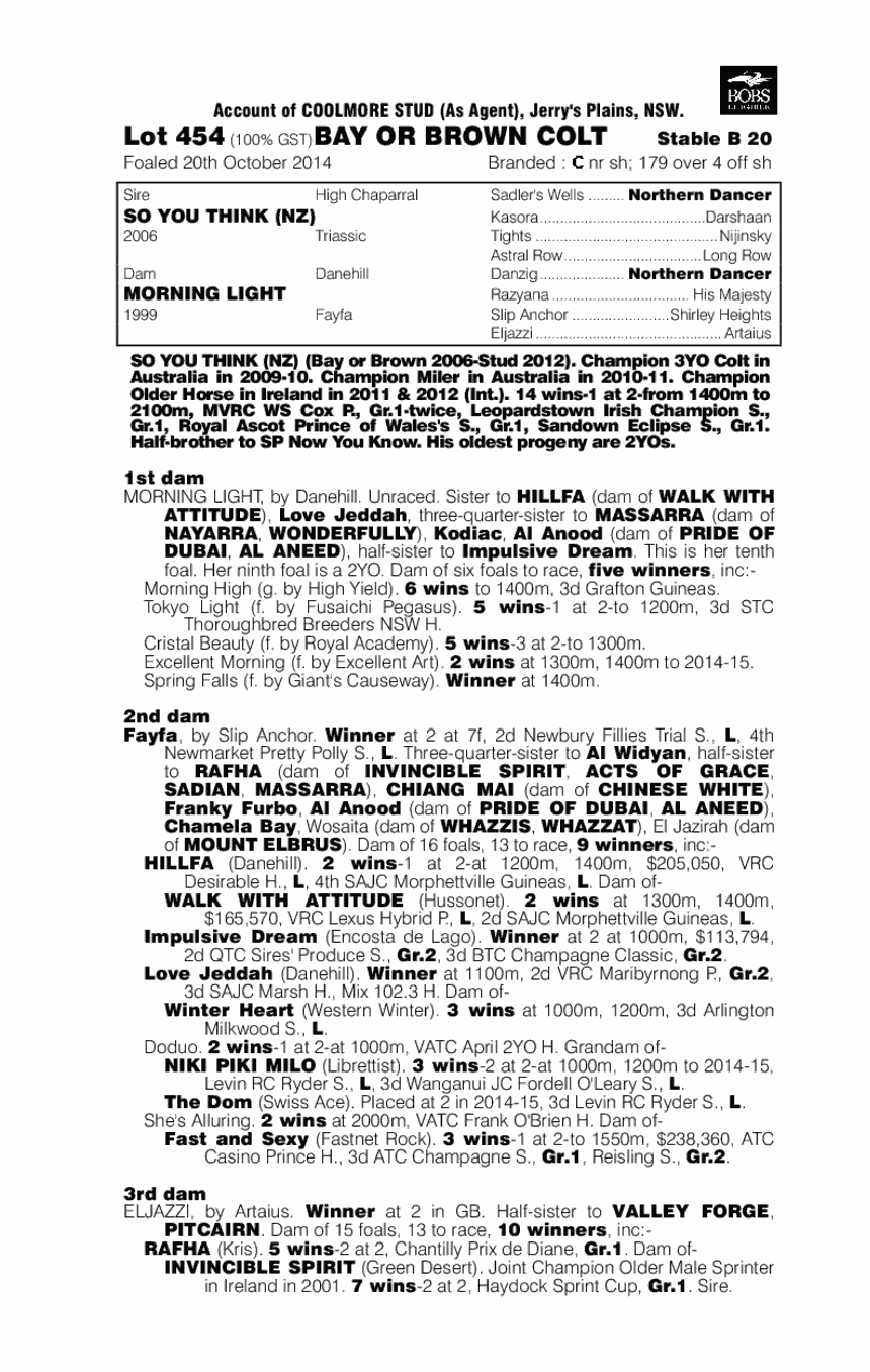 So You Think (NZ) / Morning Light (AUS) - pedigree